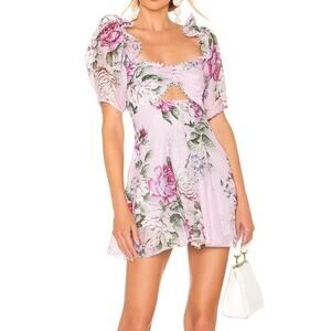 Alice McCall Peony Floral Puff Flutter Sleeve Cutout Off The Shoulder Mini Dress